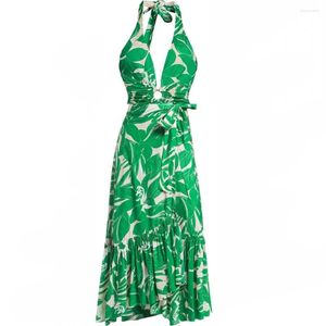 Traje de baño de mujer Retro Bikini verde Impreso Moda Traje de baño de una pieza y cubierta con falda Vendaje ajustado Verano Playa Lujo Elegante