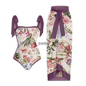 Swimwear Women's Retro One Piece Swimsuit Floral Print Colorblock and Jirt Holid Holiday Beach Robe Sexy Designer Bathing Trots pour Women H240507