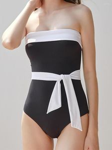 Maillot de bain femme rétro Vintage noir blanc maillot de bain Sexy femmes taille haute ceinture 2023 Bandeau maillot de bain une pièce été Monokini