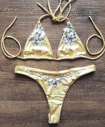 Bikinis de maillots de bain pour femmes Bikinis Femmes 2019 Sexy Crystal MAINMENNEMENT FEMMES FEMMES GOLDEN BANGE HIGH CUT FEMMES BATHSUITS BIQUINIS J240202