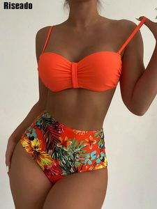 Maillots de bain pour femmes Riseado taille haute Bikinis femme maillot de bain Orange Sexy Push Up femmes 2023 Bikini ensemble imprimé fleuri maillot de bain 230224