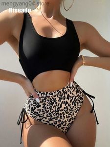 Maillots de bain pour femmes Riseado Leopard Maillot de bain One Piece Sexy Cut Out Maillots de bain Femmes 2023 Patchwork Maillot de bain Cordon Body Tie Side Monokini T230606