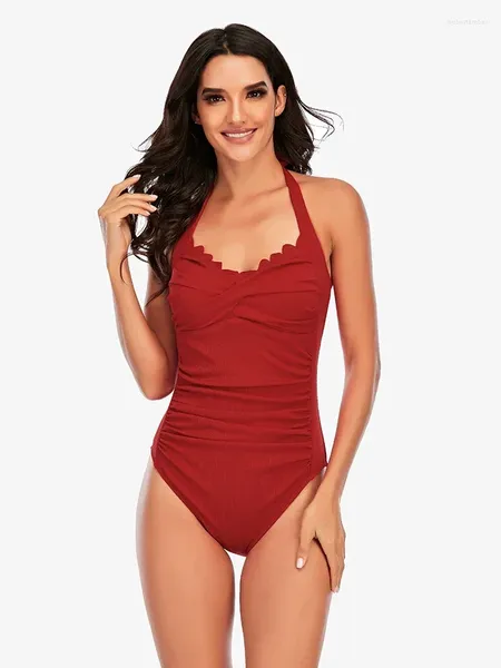 Traje de baño para mujer Riseado Twisted Ruched Traje de baño de una pieza para mujeres Sólido Negro Sexy Sin espalda Monokini 2024 Halter Trajes de baño