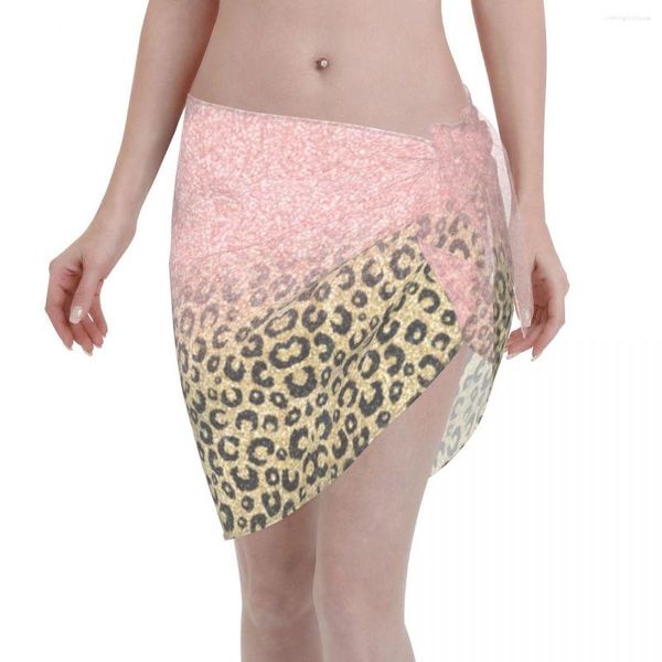 Traje de baño de mujer Rosa oro brillo negro leopardo Kaftan Sarong traje de baño mujer falda transparente Bikinis con cordones faldas