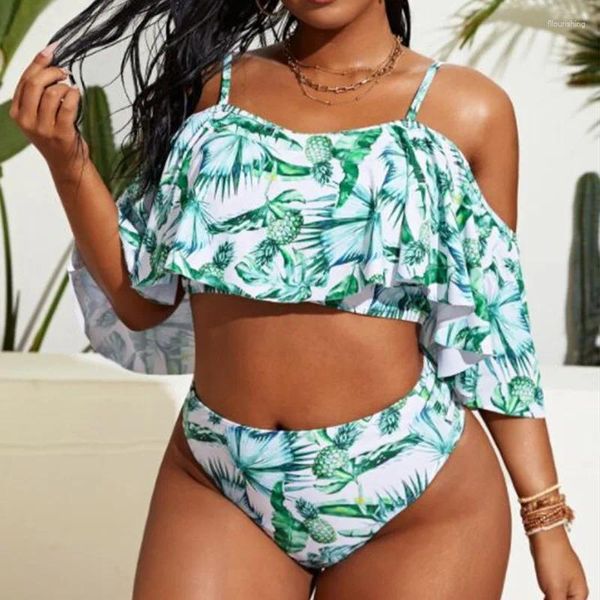 Maillots de bain pour femmes Ruffle Bikinis Set Femmes Push Up Plus Taille Taille Haute Maillot de bain Off Épaule Maillots de bain Maillots de bain