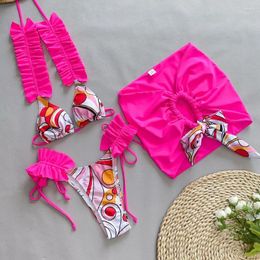 Dames badkleding ruches trim zwempak halter bikini set met veteroplijsten heup gewikkeld rok zomer zwempak strandkleding