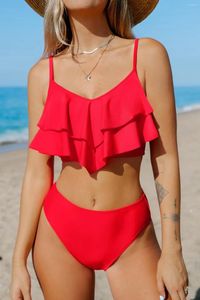 Swimwear féminin Ruffled Front One épaule Swimsuit Sexy Bikinis For Women High Washing Bathing Trssolding Bathed Bather Beach Wear Summer