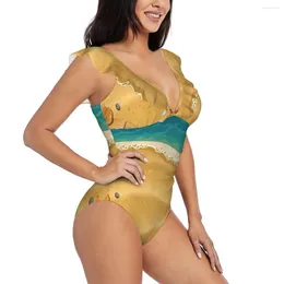 Swimwear pour femmes Rouffée de maillot de bain en une seule pièce coquilles de dessins animés sur la plage sexy lacet monokini fille de bain fille