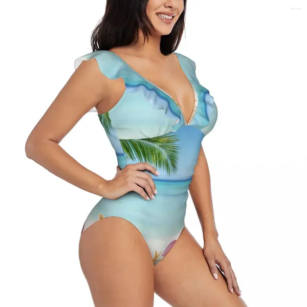 Swimons de maillots pour femmes Rouffon un maillot de bain en une pièce Femme Été étoile de mer de palmier Sable de sable de sable sexy