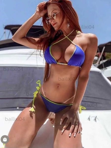 Traje de baño para mujer Ruotongsept 2022 Sexy Micro Bikini Azul Cuerda trenzada Traje de baño Mujeres Traje de baño Triángulo Brasileño Biquinis Traje de baño Ropa de playa T230417