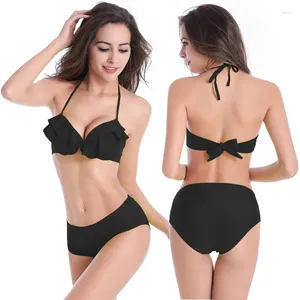 Swimwear féminin S Féminine Top Fonced Subsertwire Cup Bikini Beachwear Vintage High Taist Sexy Girls Black 04 #