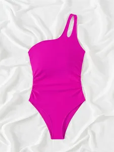 Dames Zwemkleding S - XL 5 kleuren Eén schouder hoog uitgesneden dameszwempak Dames gewatteerd luipaardbadpak zwemkleding K5359