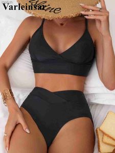 Swimwear féminin S-XL Sexy V-Neck tabliers High Waoni Bikini Womens Maignons de Bikini Two Piece Set Bathroom Swimwear V4991 WX