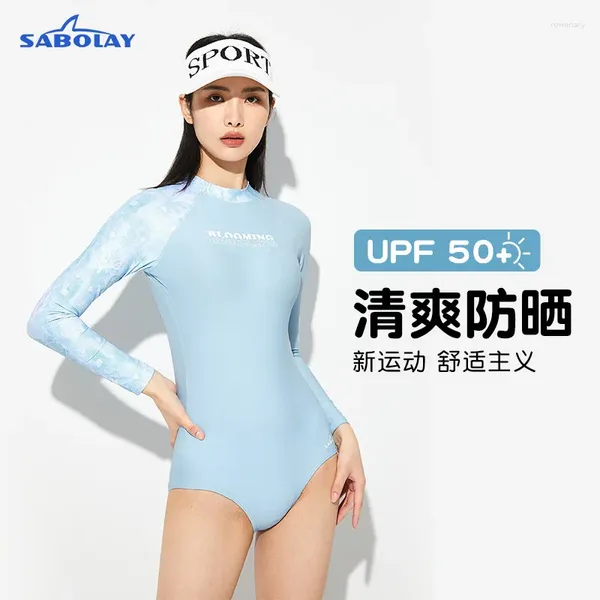 Swimwear féminin Sabolay Summer Femmes Suite de maillots de bain une pièce coréenne Costume de surf serré à manches longues Protection solaire extérieure