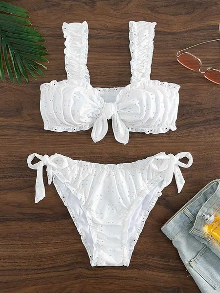 Traje de baño para mujer Schiffy Knot Front Tie Side Bikinis 2024 Traje de baño blanco Mujer Traje de baño Fe Sexy Bañistas Bañarse Natación Traje de baño Ropa de playaC24315