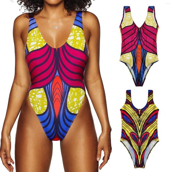 Maillots de bain pour femmes Col rond Coupe souple Réservoir sportif Maillots de bain réguliers Color Block Imprimer Moderne Halter Bikini Maillot de bain pour les femmes