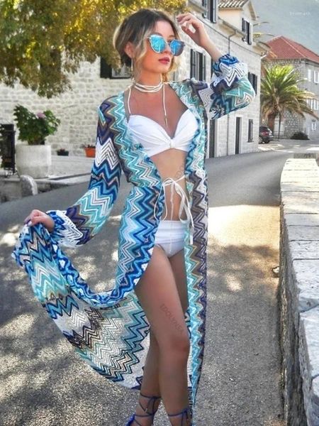 Maillots de bain pour femmes Sea Bikini Cover-Ups Sexy Voir à travers Tunique à manches longues Femmes Plus Taille Summer Kimono Robe Beach Wear Swim Suit Cover Up