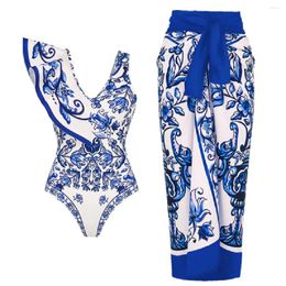 Swimwear de mujer Seasur 2024 Ruffles estampado retro talla grande de dos piezas Traje de baño con un traje de baño 4xl