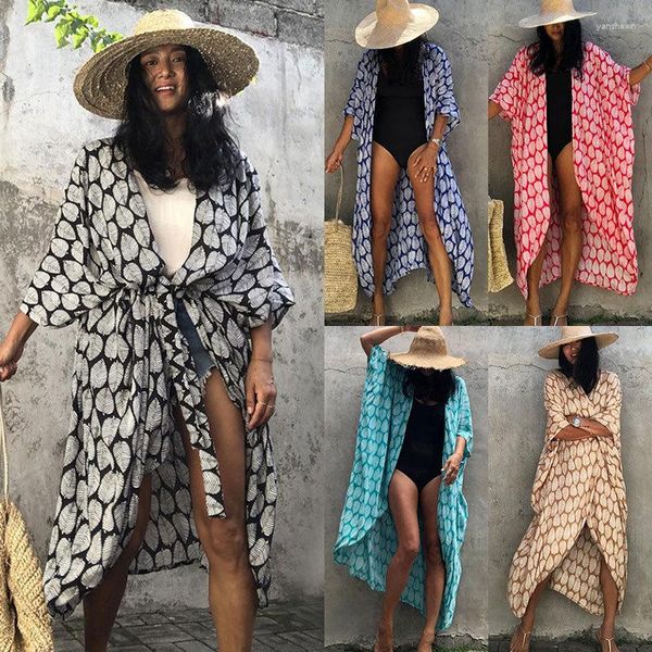 Maillots de bain pour femmes Vente 2023 Summer Fashionabl Must-Have Beach Style Coton Cover-Up Avec Black Leaf Design Cardigan Pour Femmes