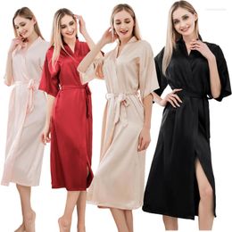 Badmode voor dames Verlengde nachtjapon Effen kleur Micro-elastische ochtendjurk Dunne sexy gekleurde Ding-badjas voor dames