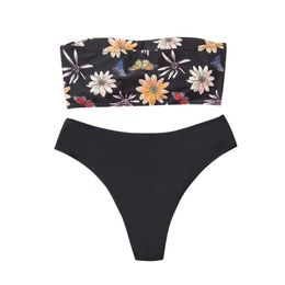 Traje de baño para mujer, Bikini Sexy 2023, traje de baño dividido de cintura alta con Bralette estampado, conjunto de Bikini push-up sin tirantes