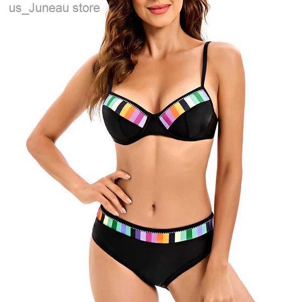 Traje de baño para mujer Sexy 2023 Conjunto de bikini negro Traje de baño Mujeres Imprimir Traje de baño Push Up Lunares Traje de baño Ropa de playa Biquini 3XL T240330