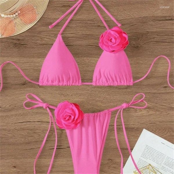 Swimwear Women's Sexy Sexy 3D Floral Designer Bikini Set 2024 BANDEAU PUSH UP BRA BLACK WHITE PATCHWORD MICRO MAISON DE MAINTOR