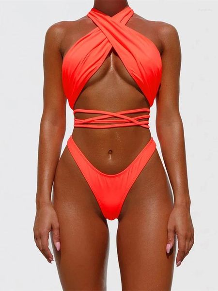 Traje de baño de baño para mujeres Bikini 2024 NEON NEON Silver Push Up Criss Criss Cross Bikinis Traje de baño Beach Swiming Suits