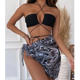 Dames badmode sexy verbanden snaar Thong Bikini Swiwmear vrouwen 2023 Cover Up Beachwear Bathing Suit Biquini Set Black 3 Pieces Swimsuit BI BI
