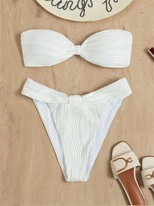 Swimwear féminin Sexy Bandeau Bikini 2024 Femmes Blanc Blanc Front Fraving Push Up Micro Swimsuit Biquini Summer Cut Out Bathing Fssue Bathing Swimwear Y240429