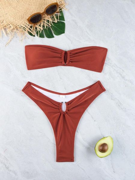 Traje de baño para mujer Sexy Bandeau Bikini Push Up Band Anillo de mujer Traje de baño vinculado 2 piezas Biquini femenino Bañista Ropa de playa Traje de baño