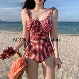 Maillots de bain pour femmes Sexy Bandeau One Piece Maillot de bain Femmes Sangle Plaid Push Up Monokini Pad Maillot de bain Bow Rouge Bathh24221