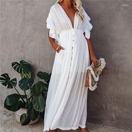 Dames badmode sexy bikini cover-ups lange witte tuniek casual zomer strandjurk elegante vrouwen dragen zwempak bedek van hoge kwaliteit