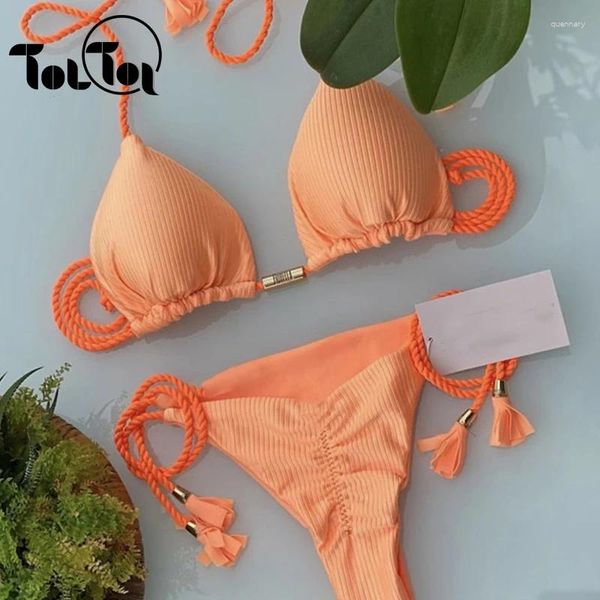 Bikini sexy de maillots de bain féminin 2024 MAINEMENTS FEMMES Femmes Solide Ajustement Ajustement Summer Push Up Biquini Femme Bath Bath