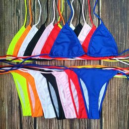 Dames Zwemkleding Sexy Bikini Set Zwempak Dames 2023 Stropdas Zwemkleding Strandkleding Badpak Vrouw Strand Vakantie Zwart Wit Roze Rood Blauw Geel Z0613