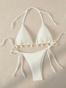 Dames Badmode Sexy Bikini Set Wit Shell Designer Badpak 2024 Nieuwe Loop Push Up Mini Bikini Zomerbadpak Tie T-string Badpak J240330