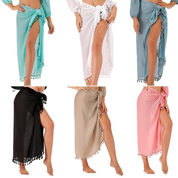 Traje de baño para mujer Conjunto de bikini sexy Traje de baño para mujer Traje de cintura baja Traje de toalla de playa para mujer Delantal Falda de chal con flecos