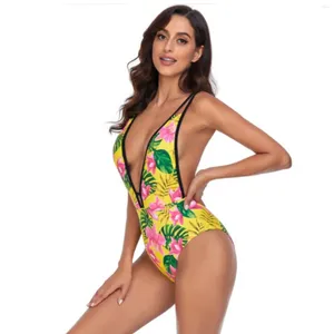 Swimwear pour femmes Sexy Bikini Swimsuit Summer Fashion Imprimé Deep V Backless High Waited Bottoms