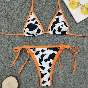 Dames badmode sexy bikini dames zomer koe bedrukte set g-string thong strand driehoek pak zwempak baden biquini 2023