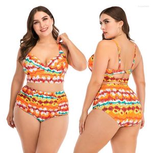 Dames badmode sexy bikini bikini dikke vrouwen zwempak plus maat hoge taille badpakken zwem halter push omhoog bikini set print strandkleding 4xl