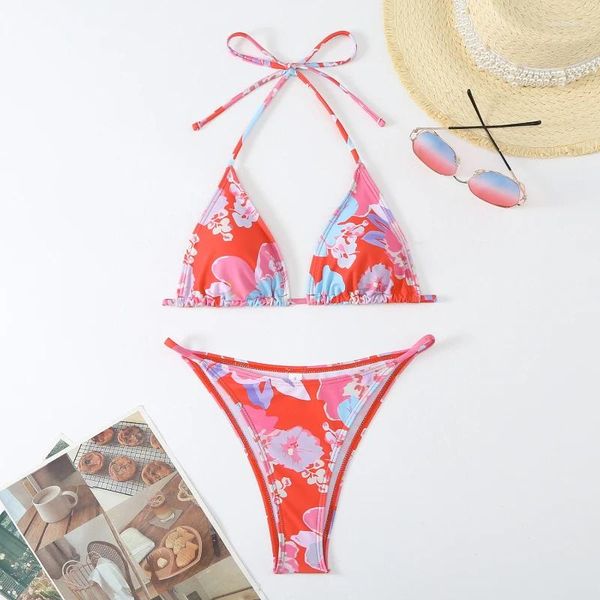 Traje de baño para mujer Bikinis sexys Traje de baño con estampado de flores Conjunto de bikini para mujer 2024 Ropa de playa Trajes de baño triangulares Micro Tanga Biquini