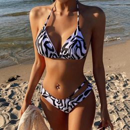 Damen-Bademode, sexy schwarz-weißer Kuh-Print-Bikini-Set, Badeanzug, Damen-Badeanzug, solide Strandmode