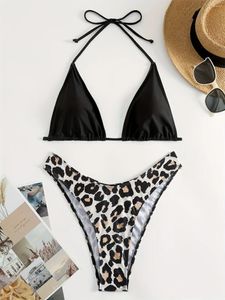 Dames badmode sexy zwarte luipaard print bikini set 2024 dames halter push up bh bra micro zwempak zomer badpak sminging biquini