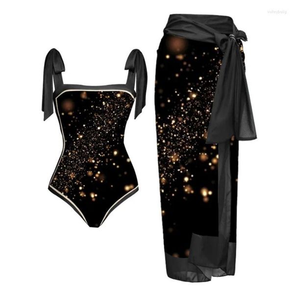 Bañador Sexy de una pieza con estampado negro para mujer, traje de baño cerrado con realce para mujer, ropa de baño para playa y piscina