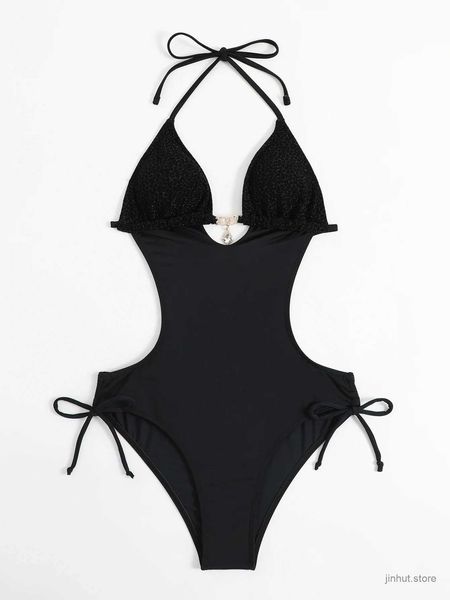 Swimons de maillots de bain sexy de maillots de bain noirs sexy trikini les femmes poussent la lacet en arrière sans morceau de maillot de bain d'été