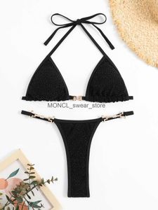 Maillots de bain pour femmes Sexy Noir Triangle Bikini Femmes Brillant String G-string 2 Pièces Soutien-Gorge Culotte Ensemble Maillot De Bain Micro Maillot De Bain 2023H24222