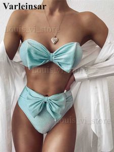 Maillots de bain pour femmes Sexy Bow Bandeau Glitter taille haute Bikini femme maillot de bain femmes maillots de bain deux pièces Bikini ensemble baigneur maillot de bain bain V2172M T240227