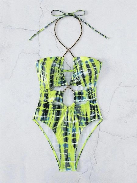 Traje de baño para mujeres Cadillas sexy bikini cruz halter halter monokini y2k tendencia impresa punk de lujo traje de baño de baño para mujeres