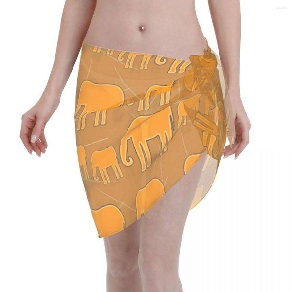 Maillots de bain pour femmes Sexy en mousseline de soie paréo écharpe Golden Elephant Beach Wrap Sarong Jupe Animal See Through Beachwear Maillot de bain Bikini Cover-Ups