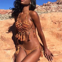 Swimwear pour femmes Sexy Crochet Bikini perle Per perle Femme Femme MAINTRAIRE BRAZILAN HALTER TRICHE